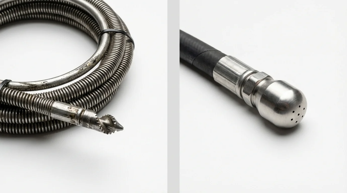 Drain snake cable and hydro jetting nozzle used for drain cleaning in Cowan, TN