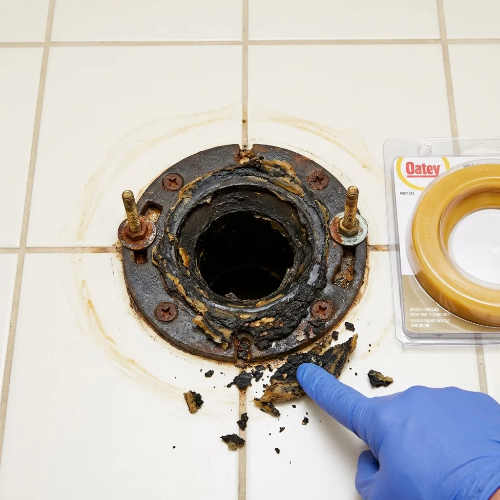 Failed wax ring showing water seepage at the base of a toilet in a Cowan, TN home